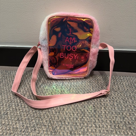 Hamster London Colorful Faux Fur Backpack “ I am to Busy” 9 x 7 - Picture 4 of 11